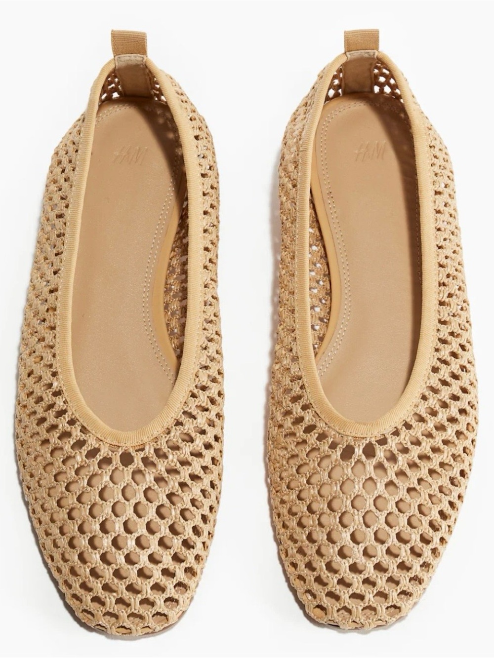 Tan Crochet Ballet Flats – Breathable Slip-On Loafers